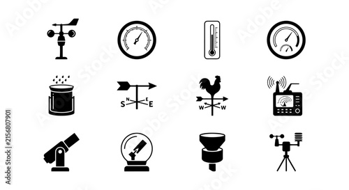 Bild auf Leinwand Weather Station Icons Set, Meteorology Instruments Collection, Climate Science S