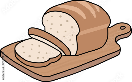 Fresh loaf of bread and sliced bread on a wooden cutting board vector illustration