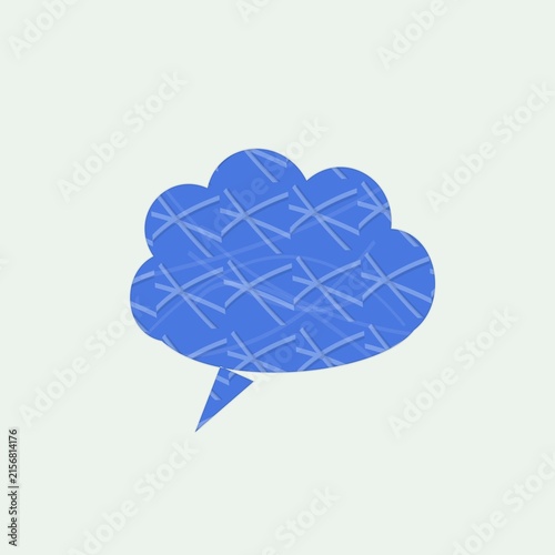 A minimalist blue speech bubble icon with a layered crosshatch texture pattern