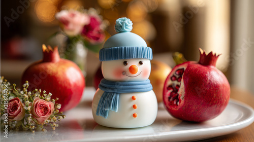 Mini Snowman Cake with Blue Fondant Hat and Scarf, Carrot Nose, Festive Christmas Winter Dessert