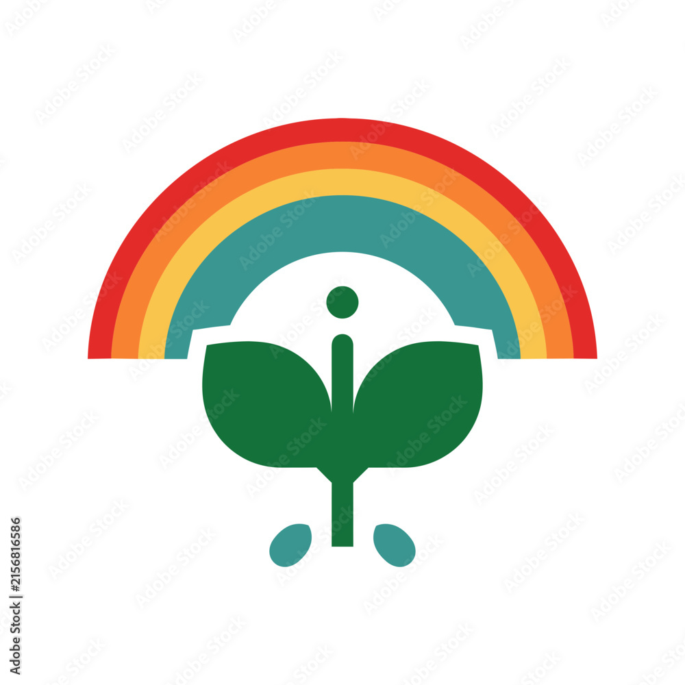 Fototapeta premium Green plant sprout with colorful rainbow arch icon environment colorful conservation