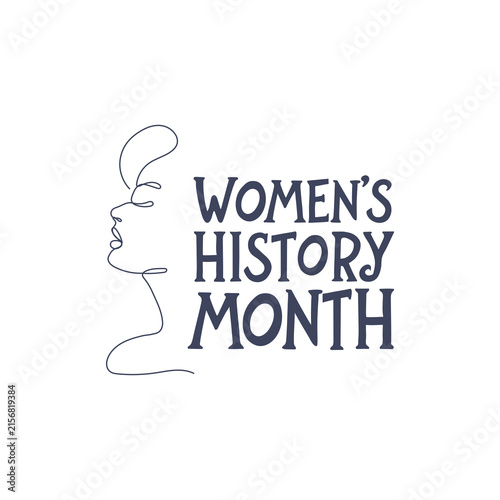 Women's history month typography with female face outline