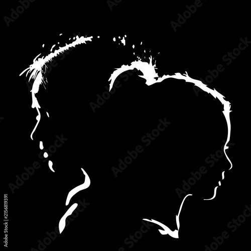 Female profile silhouette in white on black