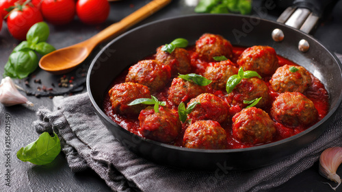 Pan Fried Meatballs in Tomato Sauce with Fresh Basil – Homemade Italian Comfort Food