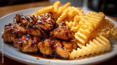 Grilled Chicken Pieces in Teriyaki Sauce with Side Dish, Delicious Asian Style Chicken Meal