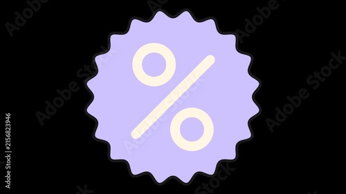 Seamless loop animation of a swaying purple discount badge with percent symbol. Minimalist flat style icon graphic element isolated on transparent alpha channel background for sale assets.