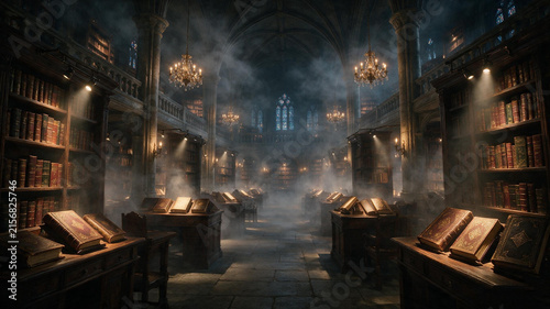 Dark and atmospheric ancient gothic library.