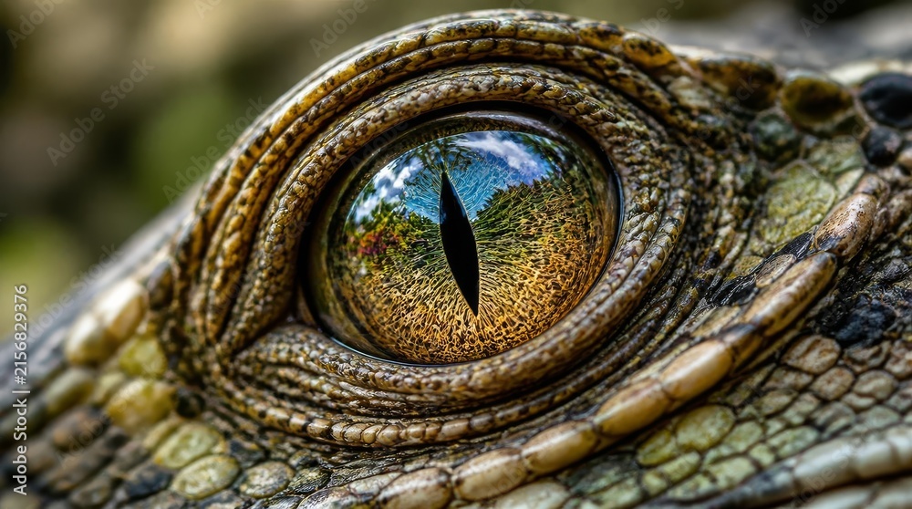 Naklejka premium Close Up Reptile Crocodile's Eye