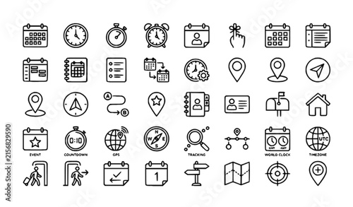 Принти на полотні Time Date and Address Editable Stroke Outline Icons Set for Calendar Schedule Lo