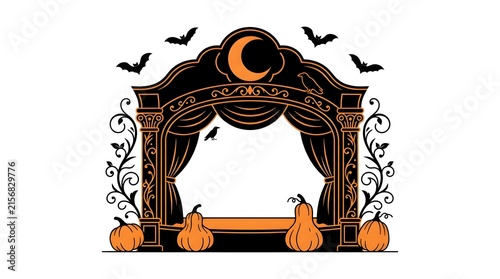 An elaborate halloween frame featuring pumpkins flying bats and a glowing crescent moon ideal for all your spooky season design projects