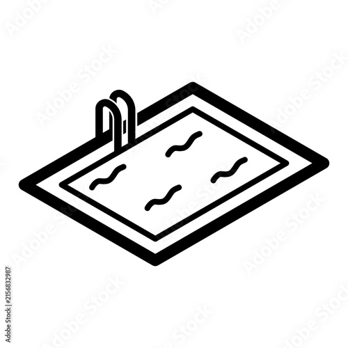 Black and white axonometric swimming pool icon