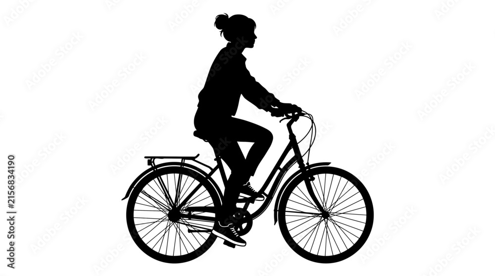 Fototapeta premium Woman Cycling Silhouette Isolated on White Background