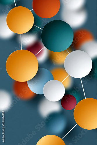 Spectacular and vivid representation of illustration, interconnected abstract circles with subtle shadows and gradients, representing support networks and inclusion, luxury graphic style.