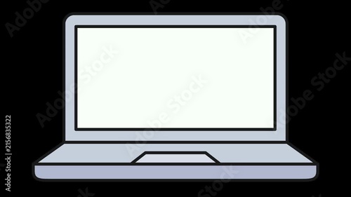 Seamless loop animation of a grey laptop computer moving up and down. Minimalist flat style icon graphic element isolated on transparent alpha channel background for technology project assets.