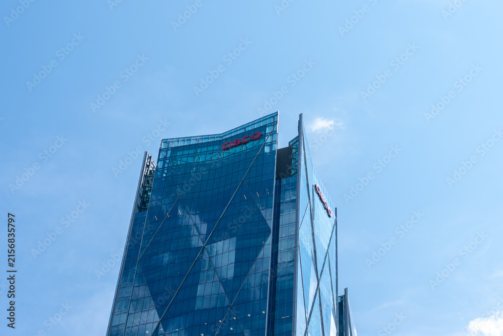 Fototapeta premium Toronto, ON, Canada - August 13, 2028: CIBC Headquarters in Toronto, Canada. CIBC (Canadian Imperial Bank of Commerce) is a Canadian multinational banking and financial services corporation