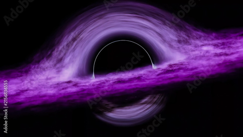 Bild auf Leinwand Futuristic purple black hole with a glowing accretion ring, luminous energy waves and deep cosmic shadows creating a dramatic space visualization