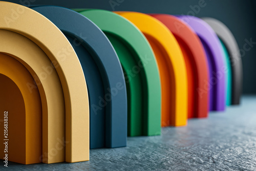 Illustration, elegant layered arches in diverse tones creating a visual metaphor for inclusion and belonging, minimalist luxury aesthetic., showcasing incredible natural beauty and rich details