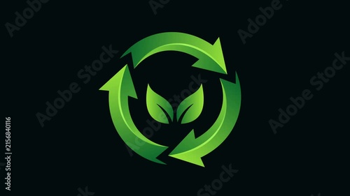 Green recycling arrows spinning in circular motion environmental animation loop