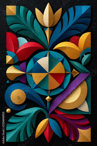 Illustration, contemporary geometric artwork featuring balanced diversity-inspired forms and soft gradients, luxury poster aesthetic., highlighting the exquisite textures and vivid environment