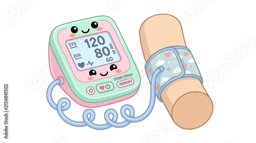 Kawaii digital blood pressure monitor showing healthy reading