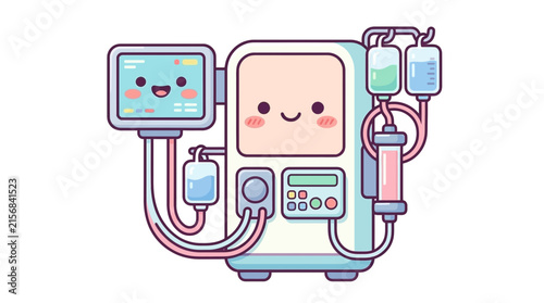 Advanced medical dialysis machine with friendly faces and iv bags