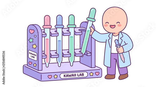 Cheerful scientist conducting experiments in a colorful laboratory