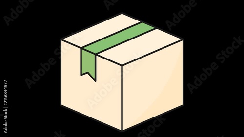 Seamless loop animation of a cardboard package box moving up and down. Minimalist flat style icon graphic element isolated on transparent alpha channel background for shipping delivery assets.