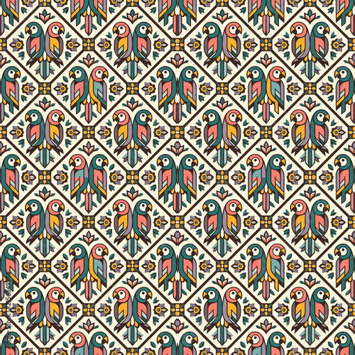Traditional Indian Patola Geometric Floral Seamless Pattern Background