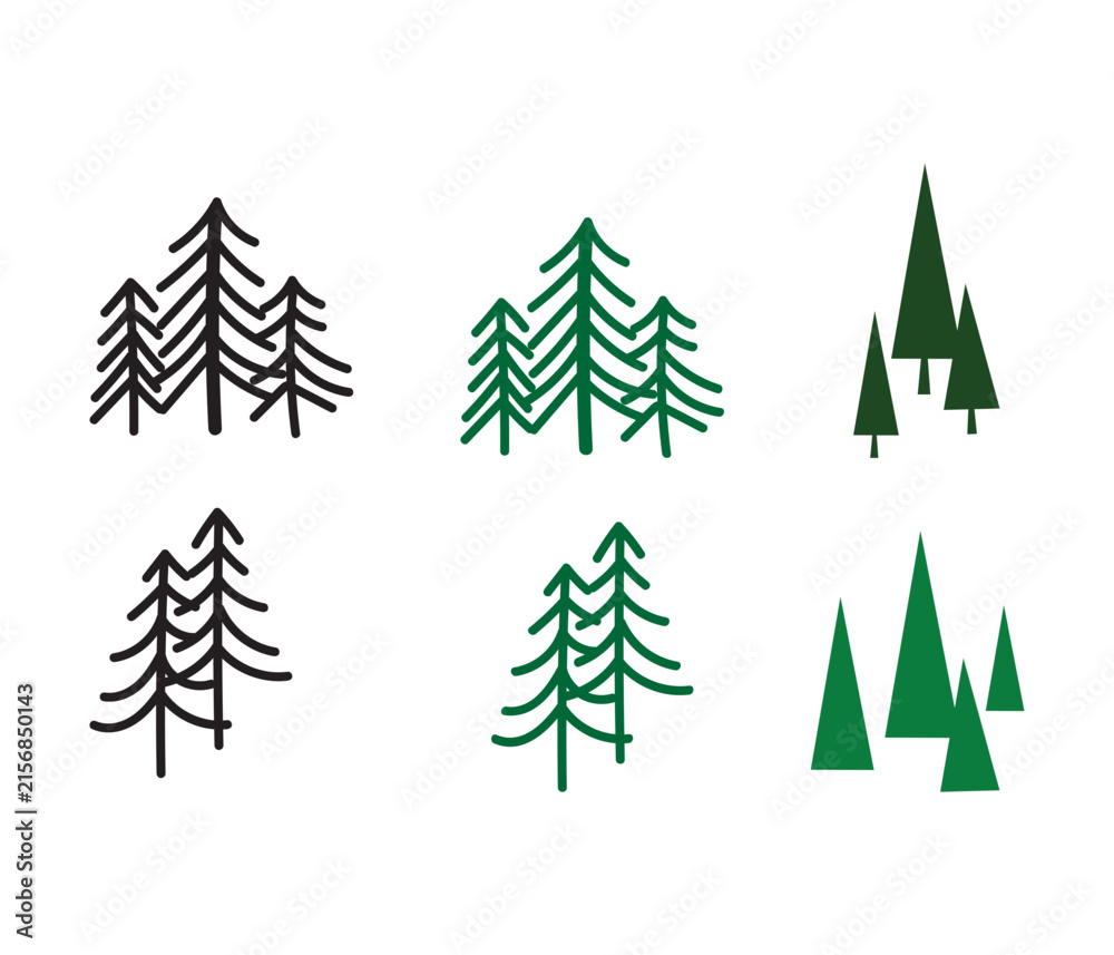 Obraz premium Forest pine trees vector stock illustration. christmas trees vector icon.