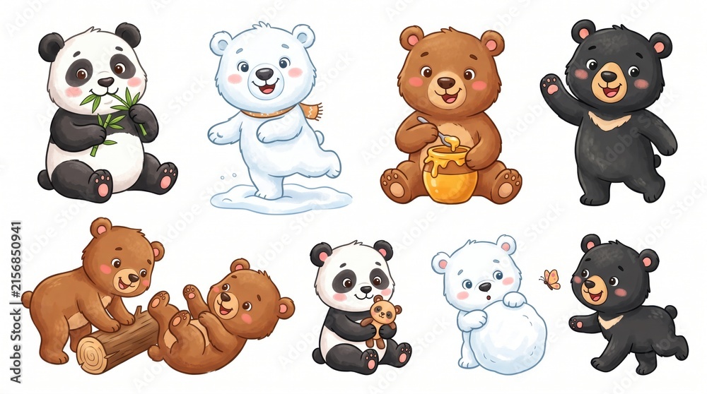 Obraz premium Cute animals music festival band concert vector illustration. Cute lion, elephant, bear, panda, monkey playing instrument stage performance.