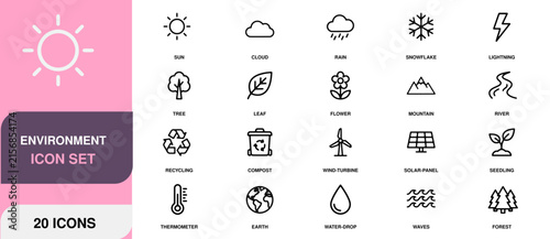 Environment icon set with sun tree leaf and recycling symbols for eco concepts