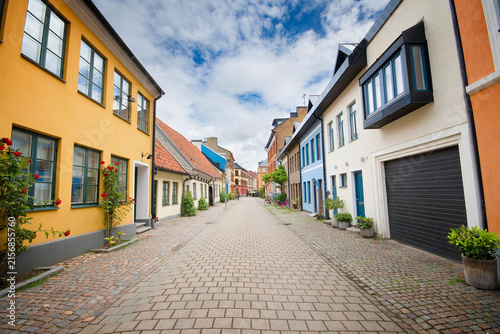 Picturesque colorful houses at Jakob Nilsgatan in Malmö, Sweden