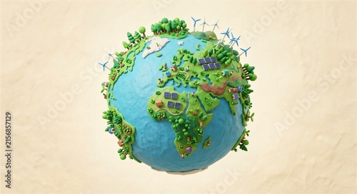 Cute 3D clay green planet earth character eco sustainability