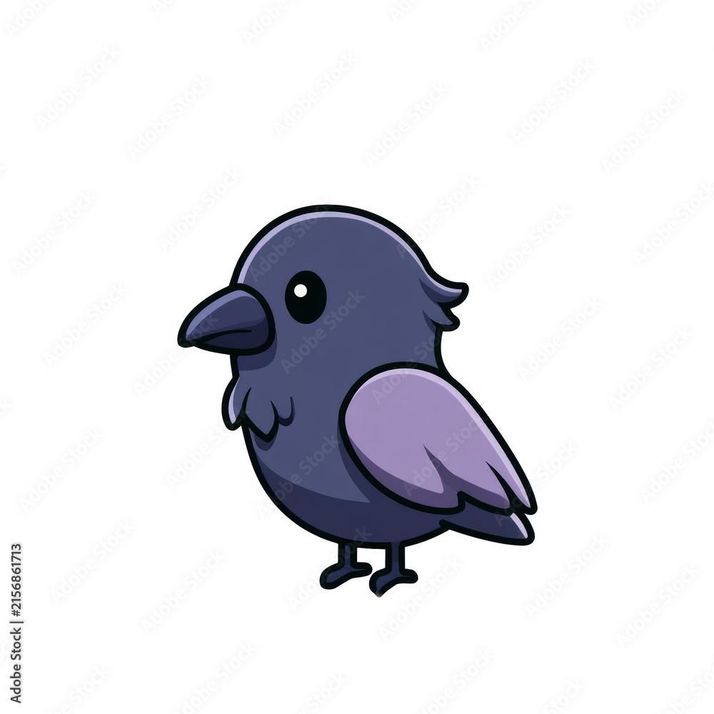 Fototapeta premium Kawaii Chibi Raven Character Flat Illustration