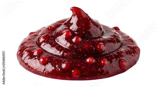 Fresh raspberry jam dollop isolated on transparent background.