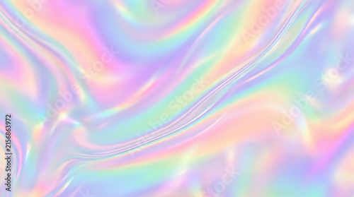 Abstract holographic pastel background with iridescent liquid waves and rainbow light