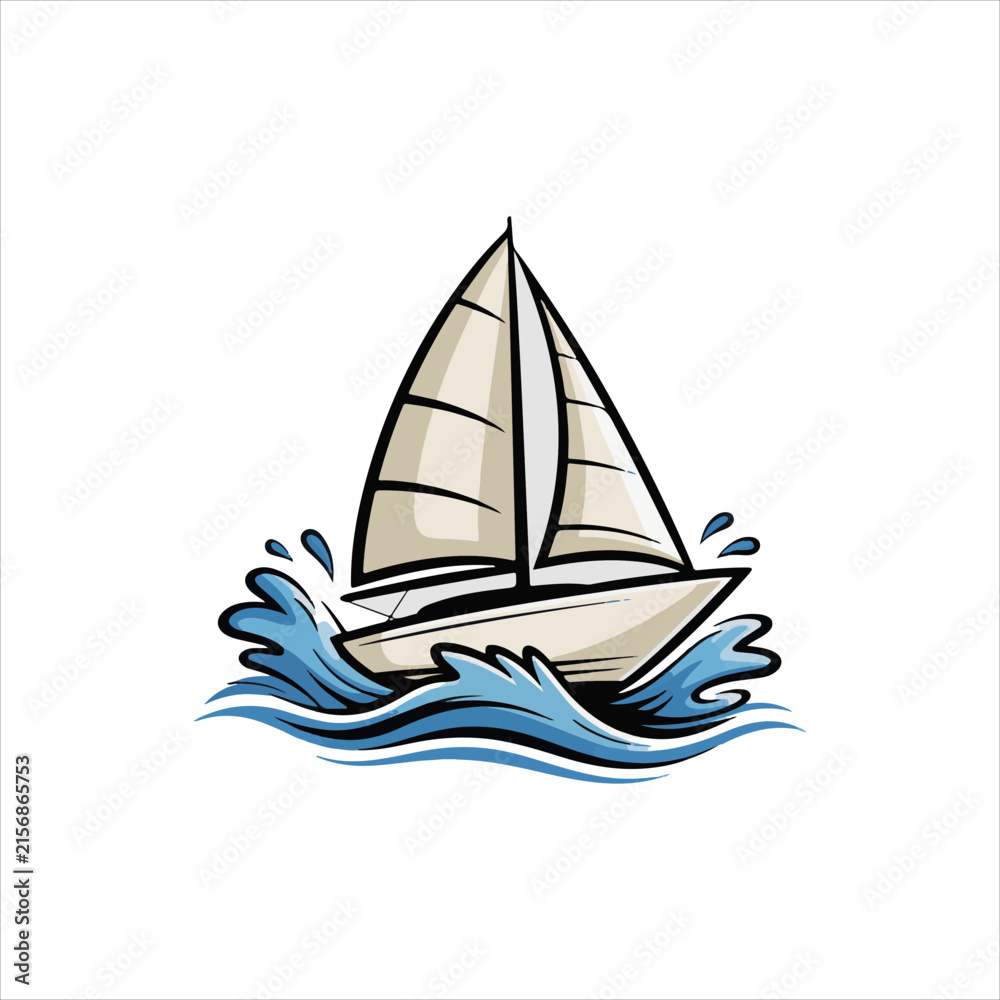 Fototapeta premium Sailboat on Blue Waves Coastal Travel Artwork