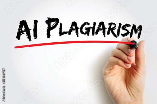 Foto AI Plagiarism text with marker and red underline by human hand