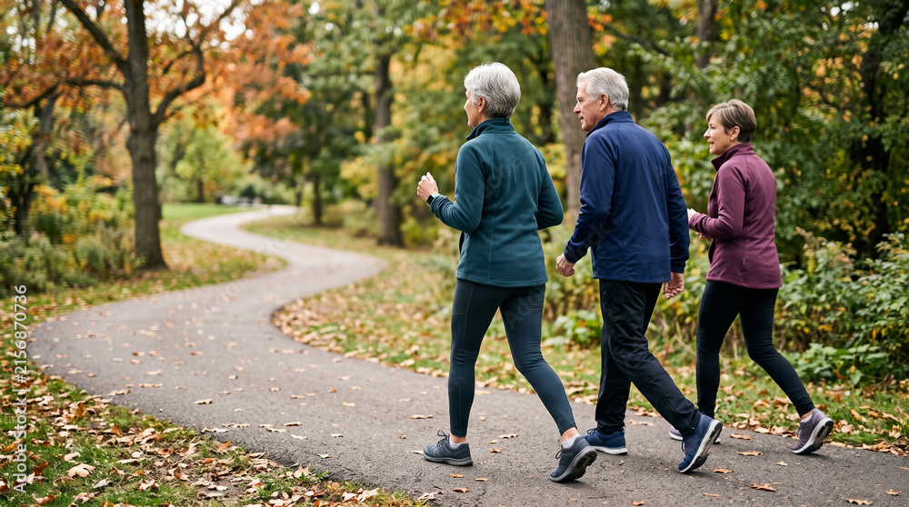 Fototapeta premium Older adults walking in autumn park