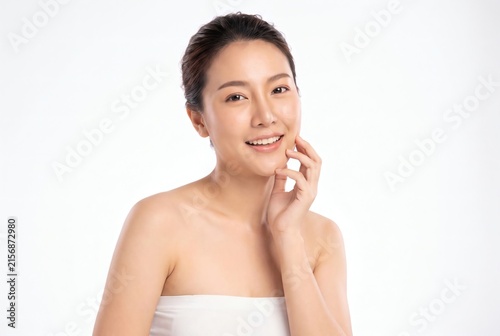 Beautiful Asian Woman Touching Her Clean Healthy Face Skin