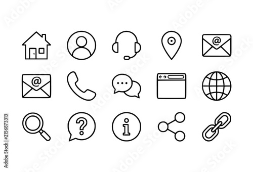 Foto Website contact thin outline icon pack with email phone location and online supp
