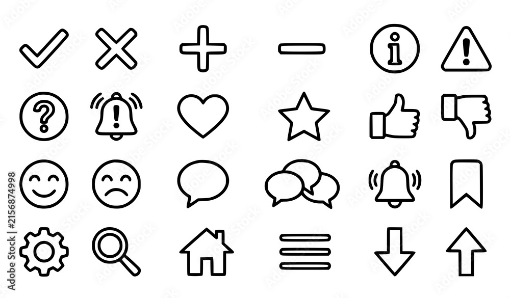 Fototapeta premium Modern App UI Feedback Warning Chat Notification Search Outline Vector Icons