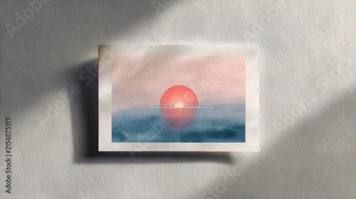 Hand Painted Minimalist Watercolor Sunset Card on Textured White Paper