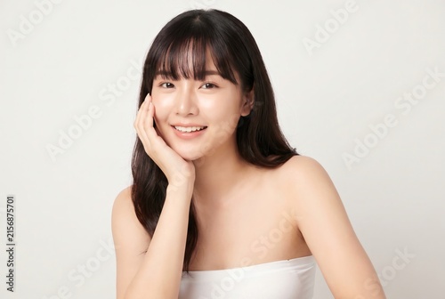 Beautiful Asian Woman Touching Her Clean Soft Face