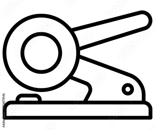 Minimalist hole puncher icon, black line art office stationery, professional paper punch tool for document organization
