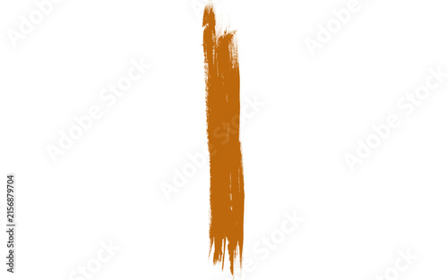 Canvastavla Ochre acrylic paint stroke on white background, vertical orange brush mark, text