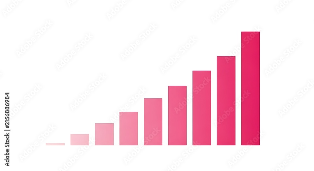 Fototapeta premium Pink gradient bar chart showing upward growth, financial success business graph, rising data infographic on white background