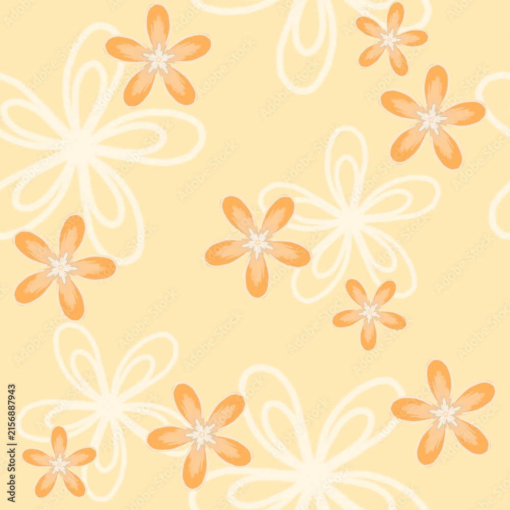 Obraz premium orange and pastel floral seamless pattern design illustration 