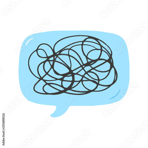Confused Scribble Thought in Blue Speech Bubble