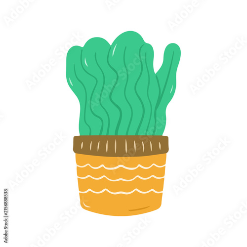 Green Wavy Potted House Plant Illustration
